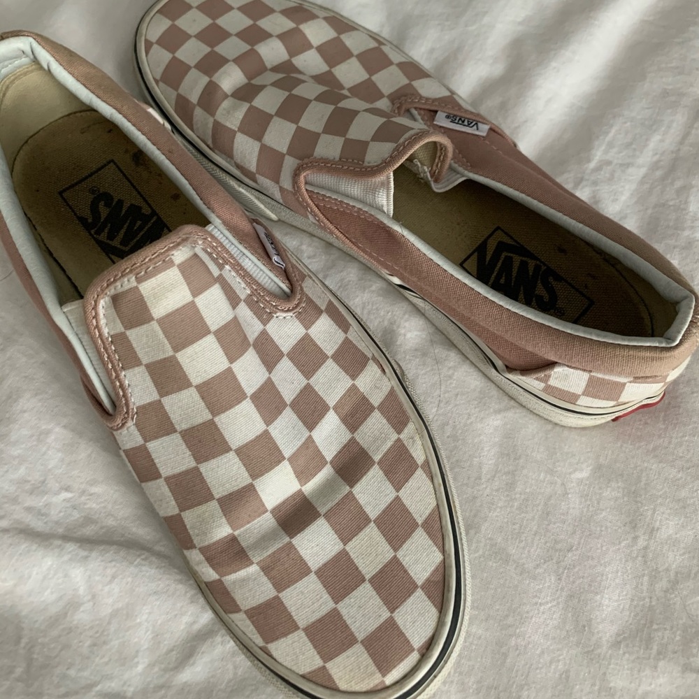 Neutral colored checkered vans